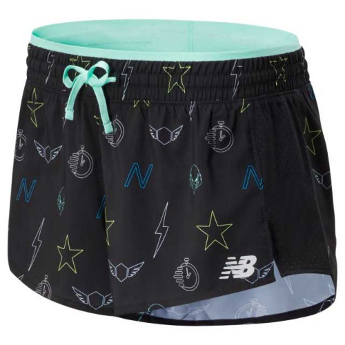 Pantalón Corto New Balance Printed Fast Flight Split Negro Mujer WS01202-BM