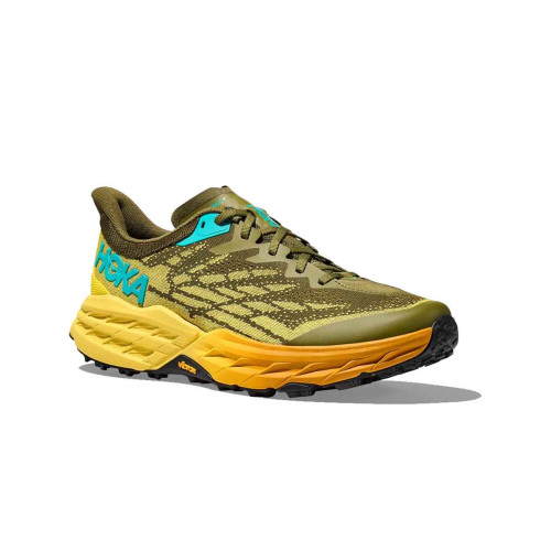 Zapatillas Hoka Speedgoat 5 Verde Kaki Amarillo Running Hombre 1123157-APFR