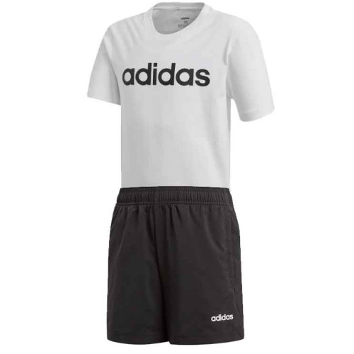 Conjunto Infantil Adidas Essentials Linear Logo DV1810 Blanco Negro Niño